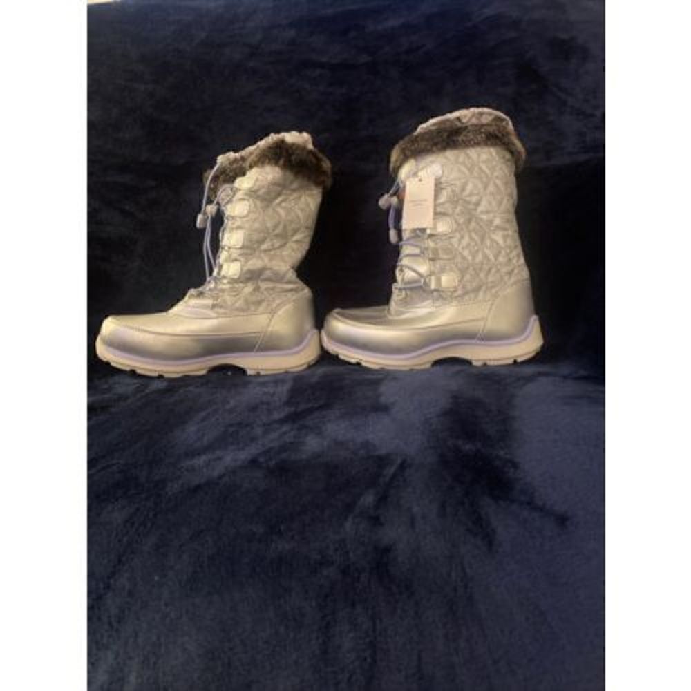 Lands end winter snow boots warm silver faux fresistent women Size 4